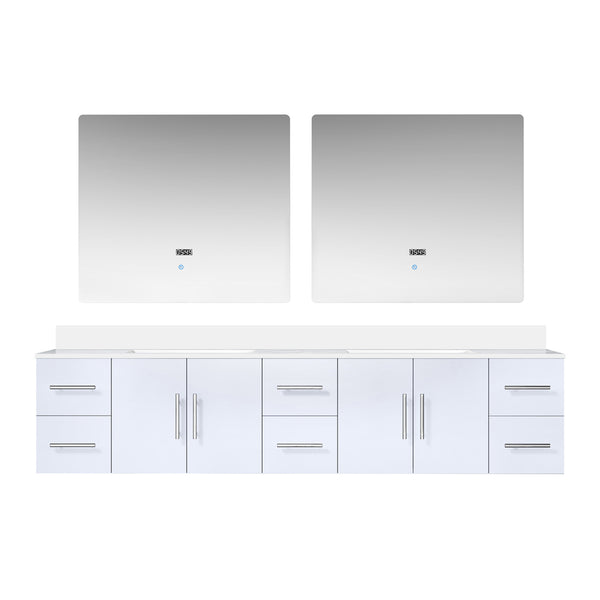English Elm Glossy Double Bath Vanity 84" W x 22" D with Cultured Marble Top, 36" LED Mirrors, Soft-Close Drawers B2731S00892