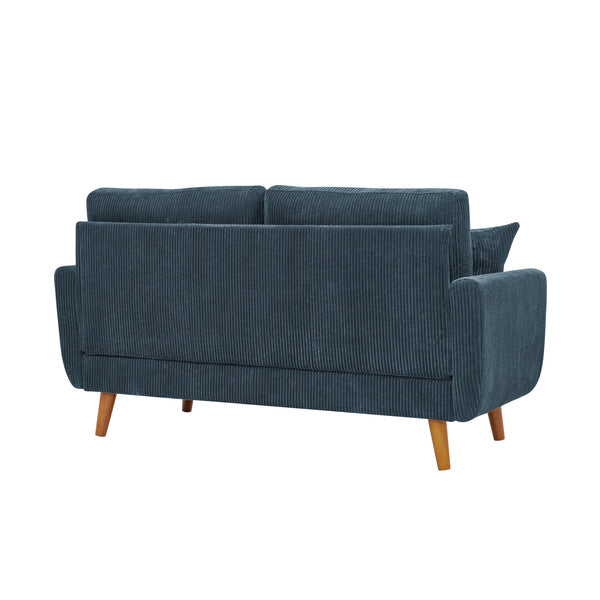 English Elm Asher Mid-Century Corduroy Sofa with Vertical Channel Texture, Tapered Walnut Legs, 2-Pillow Comfort Blue B343P348952