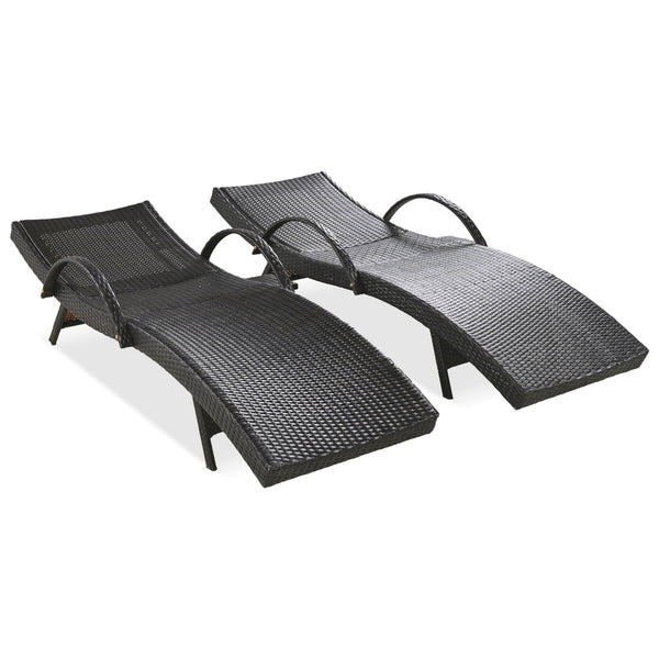 English Elm K&K 80" Outdoor Wicker Chaise Lounge Set of 2 with 2000H UV Wicker, Pull-Out Side Table, 4-Position Recliner Dark Brown WF321204AAD