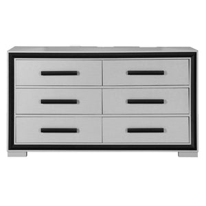 English Elm ADELAIDE Solid Wood Chest with 5 Spacious Drawers, Sleek Silver Finish and Modern Hardware Design Black,Grey 63.75 L x 20.63 W x 35.5 H B201P215680