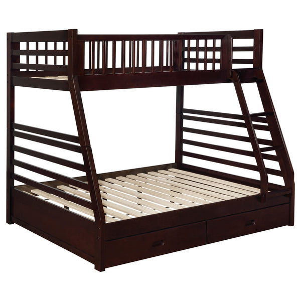 English Elm Newhall Twin Over Full Bunk Bed with Two Rolling Storage Drawers, Solid Wood Frame for Guests and Kids Cappuccino B062S01294