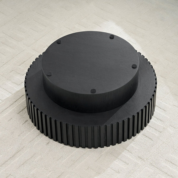 English Elm 31.49'' Round Coffee Table with Hidden Storage, Space-Saving Modern Pedestal Design for Apartments Matt Black W876P365222