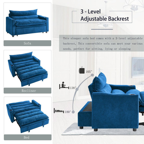 English Elm Convertible Velvet Sleeper Loveseat with Adjustable Backrest for Compact Living Spaces W1117P265778