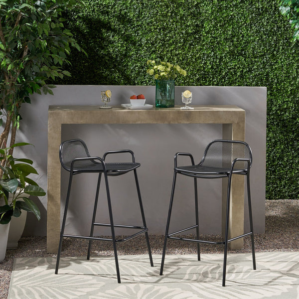 English Elm Christopher Knight Home® - BALTIMORE Linda Modern Iron Barstool Set of 2 Matte Black – Powder-Coated Mesh Seating, Durable Outdoor 디자인 65475.00BLK