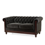 Christopher Knight Home® - Noble House - - Vivalux 59.44" Chesterfield Velvet Loveseat Sofa,2-Person Rolled Arm Dutch Plush Upholstered Sofa Couch With Tufted Button For Living Room, Bedroom, Small Places,Black