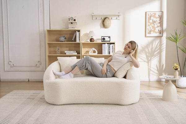 English Elm Ly-049s Curved Chenille Loveseat with Boneless Frame for Modern Living Spaces Off White W2231P402437