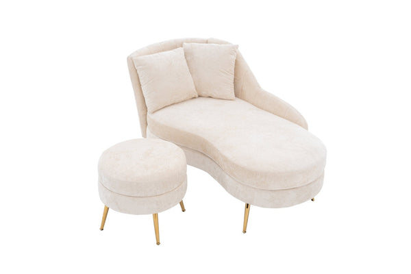 English Elm 58'' Chenille Chaise Lounge with Footstool Pocket Spring Comfort for Bedroom Living Room Beige W2363S00087