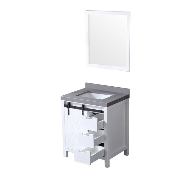English Elm White Bath Vanity With Grey Quartz Countertop & Mirror - Stylish Storage, Soft-Close Drawers, Durable Design B2731S00711-GIGA
