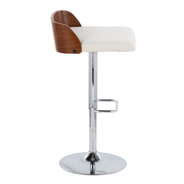 English Elm Maya Mid-Century Adjustable Swivel Barstools Set of 2 — Cream Fabric, Walnut Back, Chrome Base, 360° Comfort B202S00983