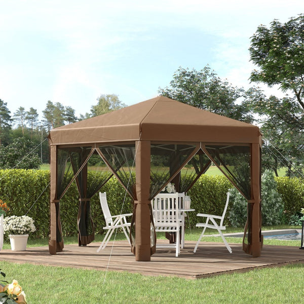 English Elm Outsunny 13' X 11' Hexagonal Pop-Up Gazebo With Adjustable Height, Mesh Sidewalls & Steel Frame W2225P200701-GIGA