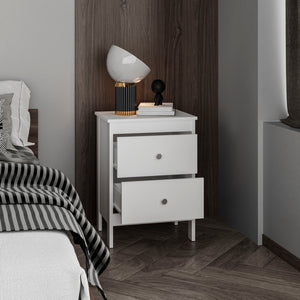 English Elm Newcastle Modern Nightstand with 2 Smooth-Glide Drawers & Open Shelf, Compact White Bedside Table B200P335352