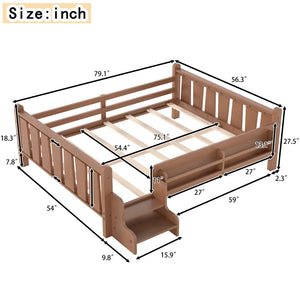 English Elm Twin Pine Floor Bed for Kids with Side Bookcases Built-in Stairs and Safety Guardrails Natural W1580P390225