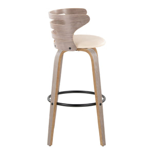English Elm Cosini 30" Mid-Century Modern Barstool Set Of 2 With Swivel Cream Faux Leather & Light Grey Wood Finish B202S00512