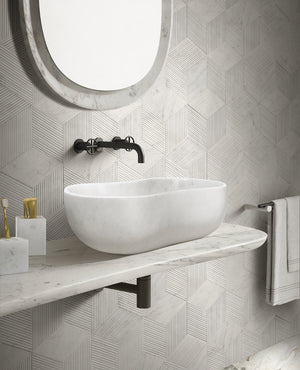 English Elm White Natural Marble Vessel Sink - Handcrafted Elegance With Semi-Polished Finish For Luxurious Bathrooms W1696P333269-GIGA