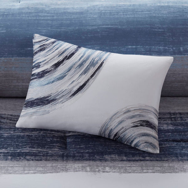 English Elm 9-piece Full Bedding Set Watercolor Stripe Comforter Cotton Blend Sheets Grey Navy Multi B035P408255