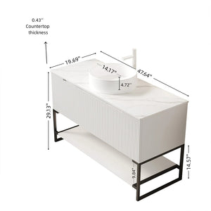 English Elm 48" Freestanding Bathroom Vanity Cabinet Sintered Stone Top Woodgrain Finish Open Shelf W2615S00664