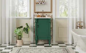 English Elm 18-Inch Modern Bathroom Vanity with Sink Compact Retro Design Durable MDF & Solid Wood Legs Storage-Friendly Green N710P257401F