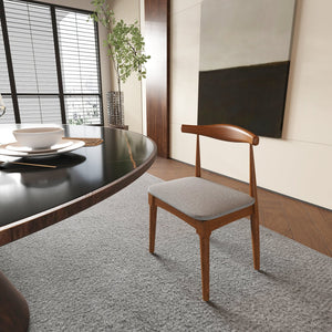 English Elm Mid Century Dining Chairs Set Of 2 - Walnut Frame With Charcoal Grey Fabric For Stylish Comfort W2812P209775