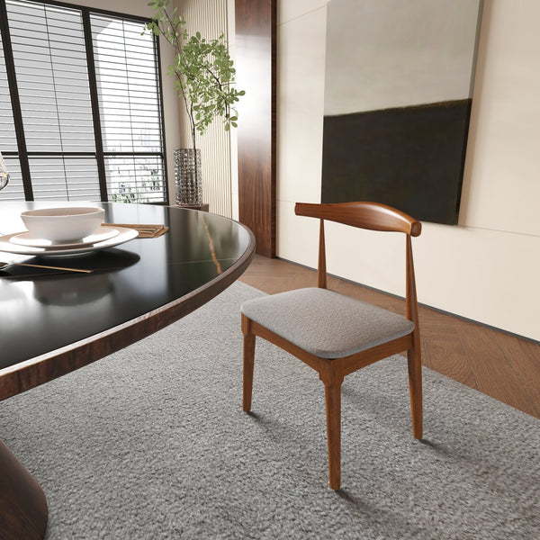 English Elm Mid Century Dining Chairs Set Of 2 - Walnut Frame With Charcoal Grey Fabric For Stylish Comfort W2812P209775