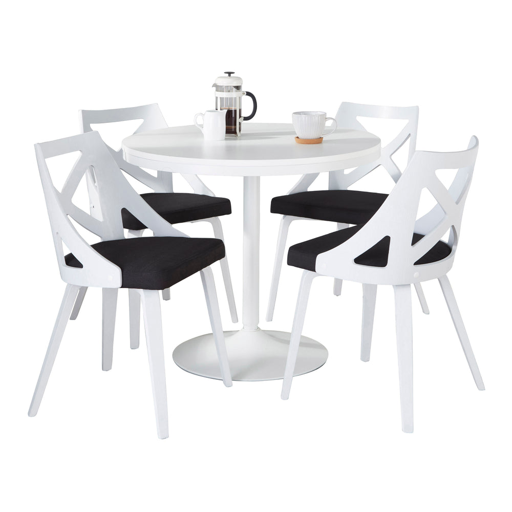 English Elm Dakota-Charlotte Contemporary Dining Set with White Steel Frame, Bamboo Top and Textured Fabric Seats Charcoal B202S01490