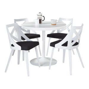 English Elm Dakota-Charlotte Contemporary Dining Set with White Steel Frame, Bamboo Top and Textured Fabric Seats Charcoal B202S01490
