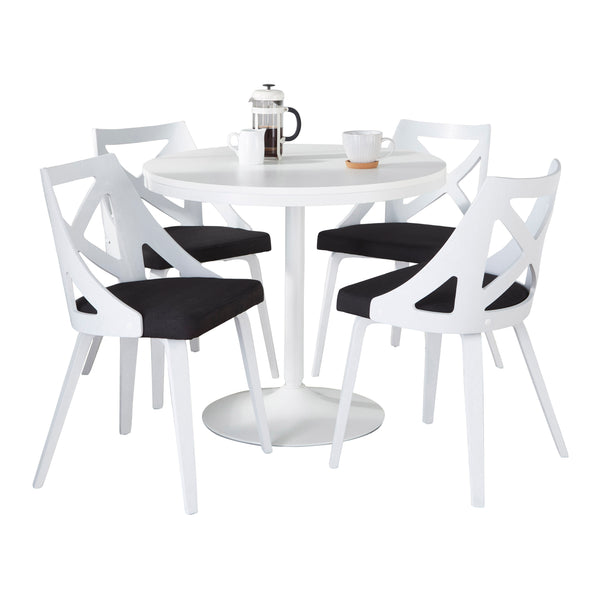 English Elm Dakota-Charlotte Contemporary Dining Set with White Steel Frame, Bamboo Top and Textured Fabric Seats Charcoal B202S01490