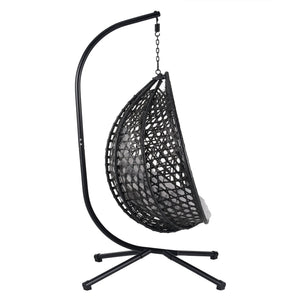English Elm U_STYLE Sturdy Hammock Chair with HDPE Rattan Weave, Rust-Resistant Chain, Soft Removable Cushion Black+ Gray N711P255131D