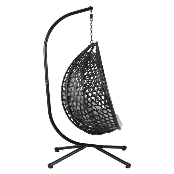 English Elm U_STYLE Sturdy Hammock Chair with HDPE Rattan Weave, Rust-Resistant Chain, Soft Removable Cushion Black+ Gray N711P255131D