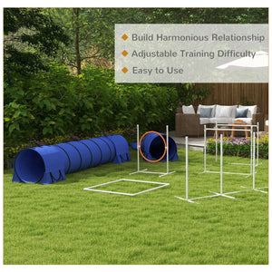 English Elm PawHut 7-Piece Dog Agility Starter Kit with Tunnels, Adjustable Hurdles & Ring, Whistle, Bag W2225P217634