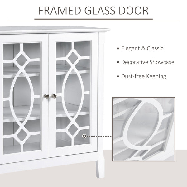 English Elm Homcom Elegant White Sideboard Buffet Cabinet With Glass Doors, Adjustable Shelves & Ample Storage W2225P229408