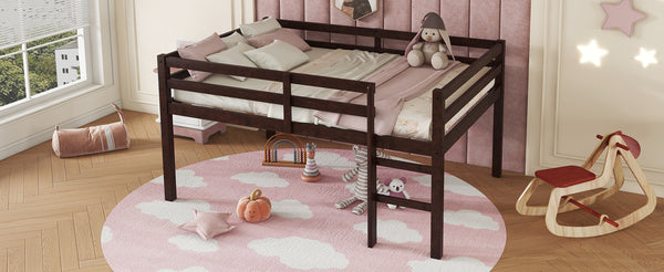 English Elm Full Rubber Wood Loft Bed Espresso — Space-Saving Full-Size Loft with Ladder, Sturdy 400 lb Capacity, Minimalist Design W504P228818