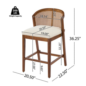 English Elm Christopher Knight Home® - Tatti Plush Padded Counter Stool Set of 2 with Rattan-Accented Curved Back and Wood Frame, Cozy Beige,Walnut N775P271407W