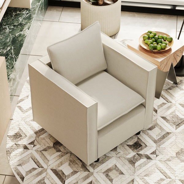 English Elm Decorative linen single sofa chair with breathable soft cushion, compact armrest design for cozy reading nook Beige W1727P237736