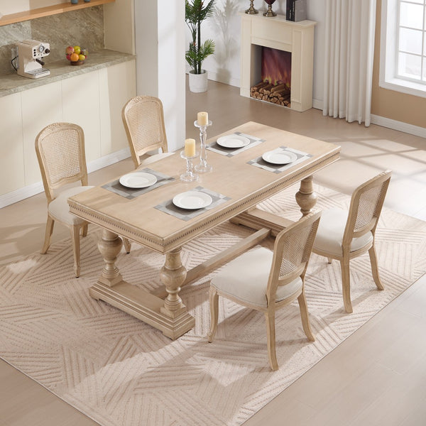 English Elm French Country Dining Chairs Set Of 2, Upholstered Rattan Back Accent Chairs For Dining & Living W3426P324538