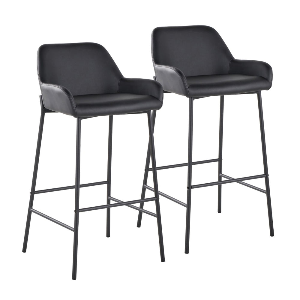 English Elm Fixed-height Industrial Counter Stools Tufted Faux Leather Black Metal Set of 2 B202S02157