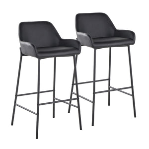 English Elm Fixed-height Industrial Counter Stools Tufted Faux Leather Black Metal Set of 2 B202S02157