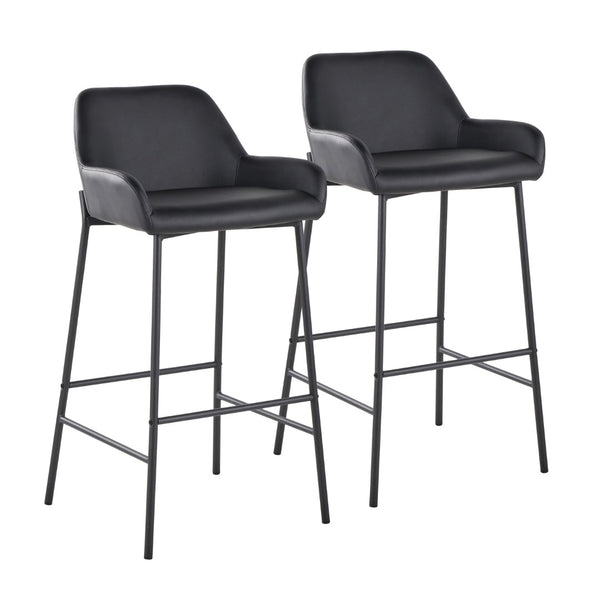 English Elm Fixed-height Industrial Counter Stools Tufted Faux Leather Black Metal Set of 2 B202S02157