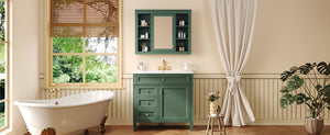 English Elm 36'' Modern Bathroom Vanity With Mirror Cabinet, Soft-Close Doors & Spacious Drawers For Storage SW000134AAF-1