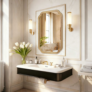 English Elm Natural Solid Wood 24x36 Rounded Corner Decorative Mirror with Tempered Glass, Rustic Elegance W2203P389110