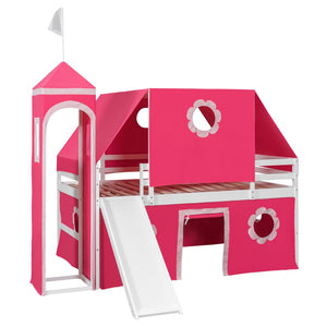 English Elm Full Size Kids Castle Loft Bed with Slide Tent Tower Pinewood Play Zone LT000772AAH-2