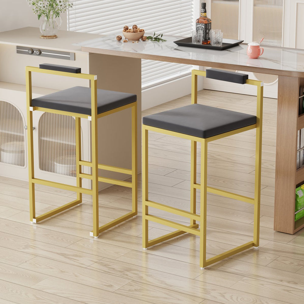 English Elm Set of 2 Velvet Bar Stools with Gold Frame and Footrest — Modern Counter Height Dining Chairs W1757P310420