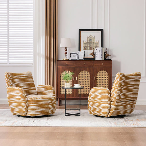 English Elm Modern Boucle 360° Swivel Leisure Chair with High‑Resilience Sponge, Supportive Curve, 550lb Capacity Mustard yellow W395P355482