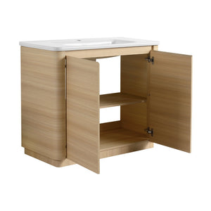 English Elm 40'' Freestanding Bathroom Vanity Plywood Cabinet Ceramic Sink Soft Close Doors W999S00518