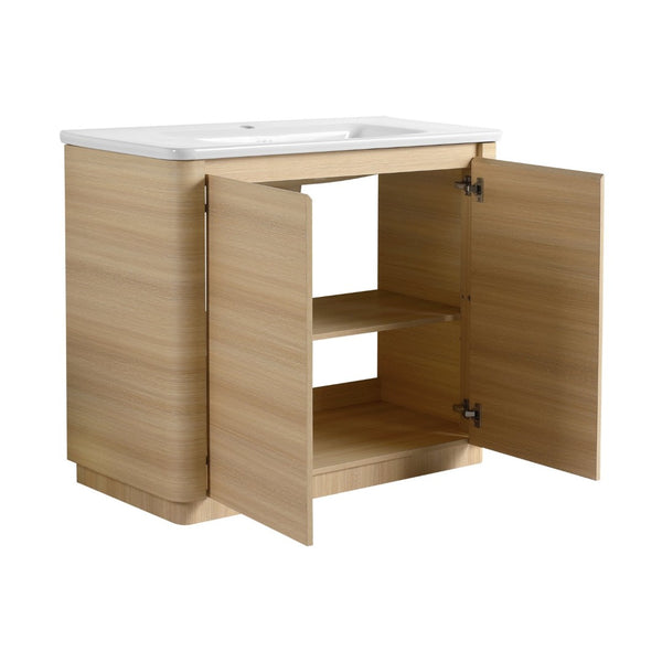English Elm 40'' Freestanding Bathroom Vanity Plywood Cabinet Ceramic Sink Soft Close Doors W999S00518