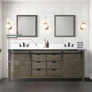 English Elm Rustic Brown Double Bath Vanity 80" W x 22" D with Cultured Marble Top, Matte Black Faucets & Mirrors B2731S01122