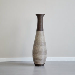 English Elm 39-Inch Tall Standing Designer Floor Vase with Brushed Gold Accents, Durable PVC Rattan Texture, Elegant Home Accent Black+ Gray W2796P193948