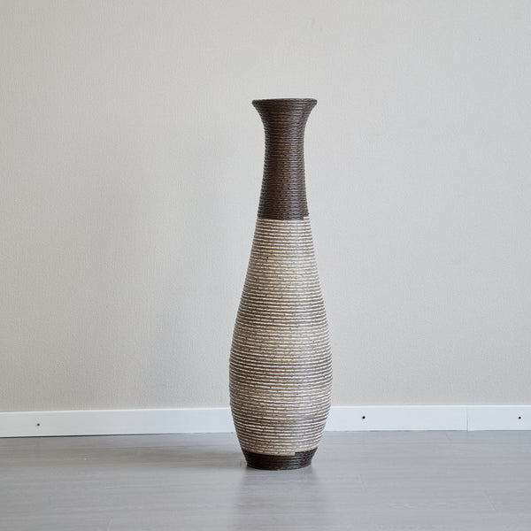 English Elm 39-Inch Tall Standing Designer Floor Vase with Brushed Gold Accents, Durable PVC Rattan Texture, Elegant Home Accent Black+ Gray W2796P193948