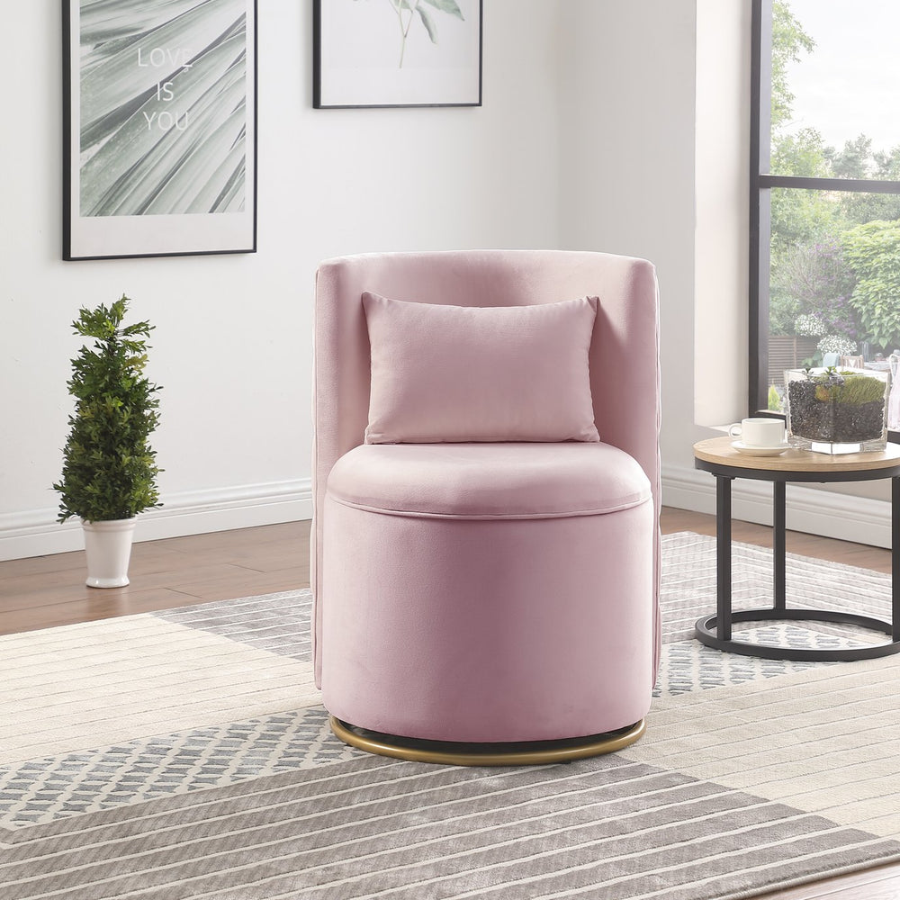English Elm 360° Velvet Swivel Accent Chair with Hidden Storage, Gold Metal Base, Curved Modern Pink Seat W1420P372917