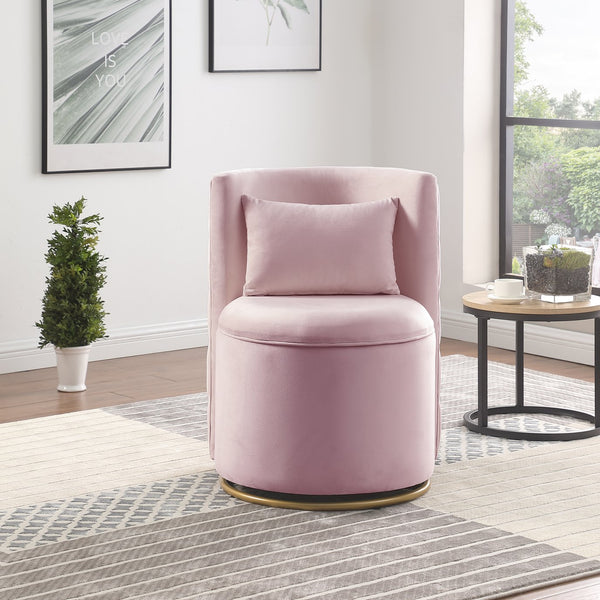 English Elm 360° Velvet Swivel Accent Chair with Hidden Storage, Gold Metal Base, Curved Modern Pink Seat W1420P372917