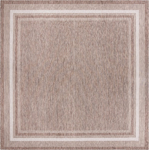Unique Loom Outdoor Border Soft Border Machine Made Border Rug Brown, Ivory/Gray 13' 0" x 13' 0"